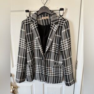 Philosophy Black and White Plaid Ponte Knit longline Blazer Jacket Size Medium
